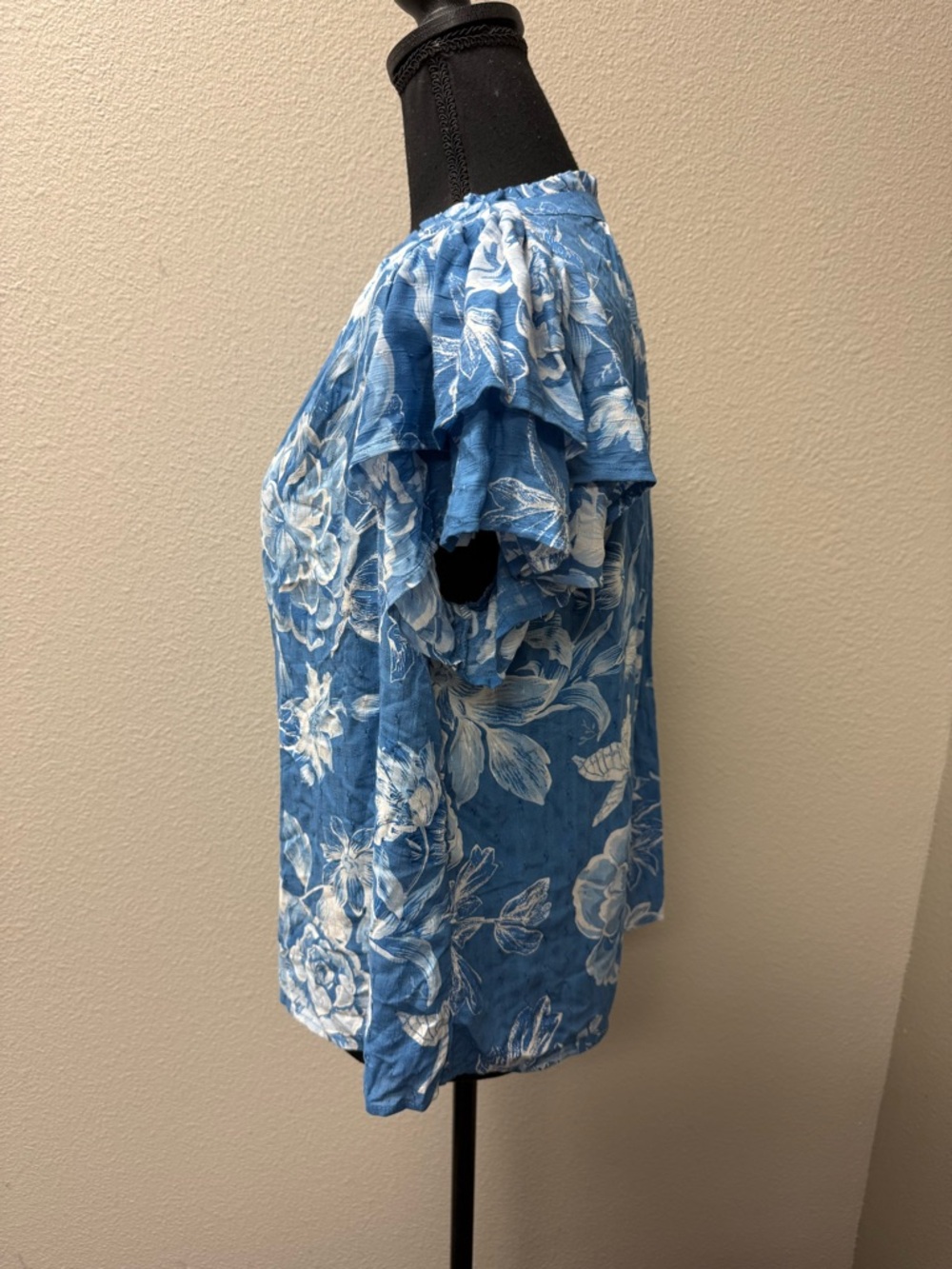 Laura Ashley Blue Floral Blouse XL Boho Cottagecore Short Sleeve Top - Picture 4 of 10